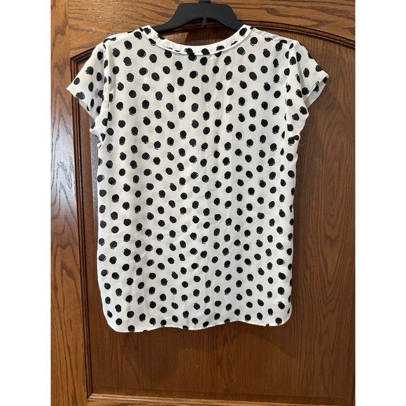 Women's Liz Claiborne Career white and black polka dot blouse short sleeve - Picture 3 of 3